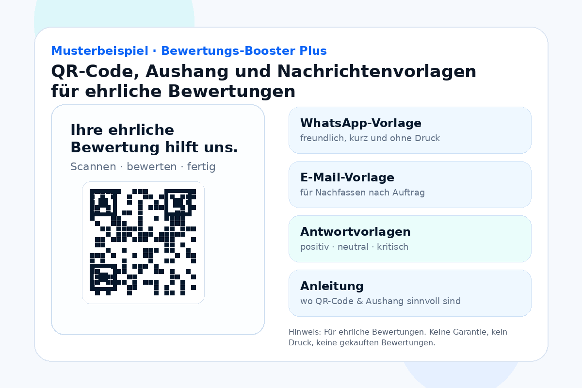 Musterbeispiel Bewertungs-Booster Plus mit QR-Code und Vorlagen